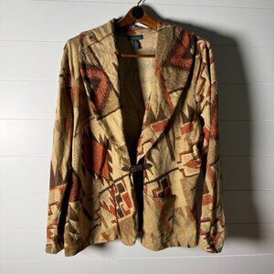 LRL Lauren Jeans Co Cardigan Tan, Brown, Burnt Orange Leather Strap Sz 3X
